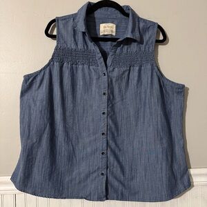 Old Ranch Brand | Rae Women’s Chambray Sleeveless Button Up Y Neck Tank Top XXL